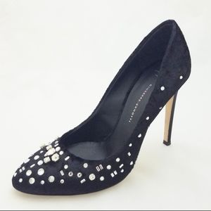 Giuseppe zanotti NWOB jewel velvet heels black 39
